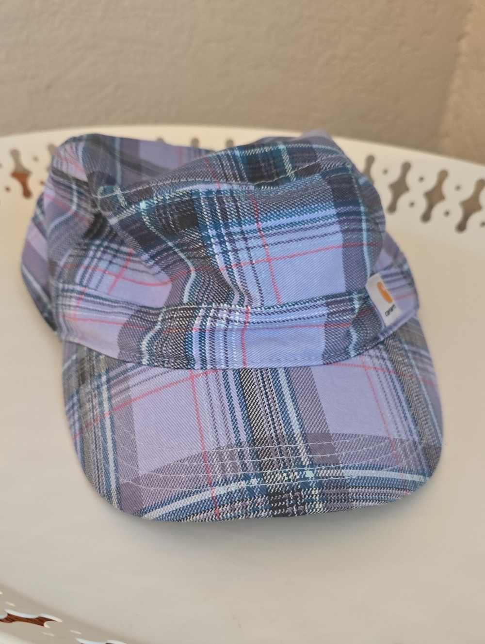 Carhartt Hendrie Military Cap Lavender, Navy, & Pink Plaid